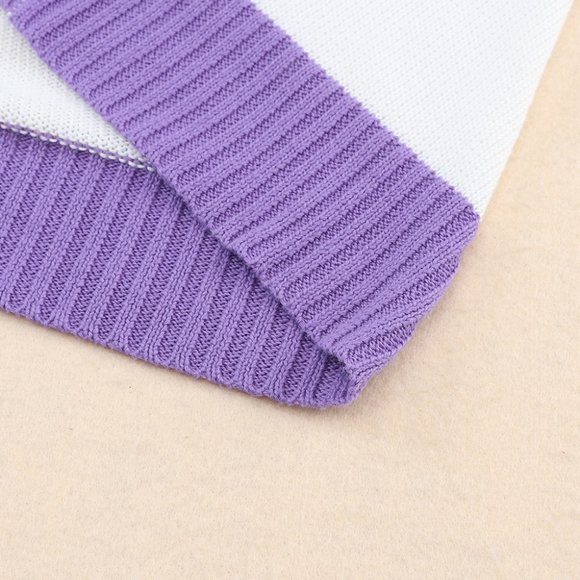 Ivory Lavender Striped Long Sleeve Ribbed Trim Button Cardigan Pastel Sweater - Picture 7 of 11